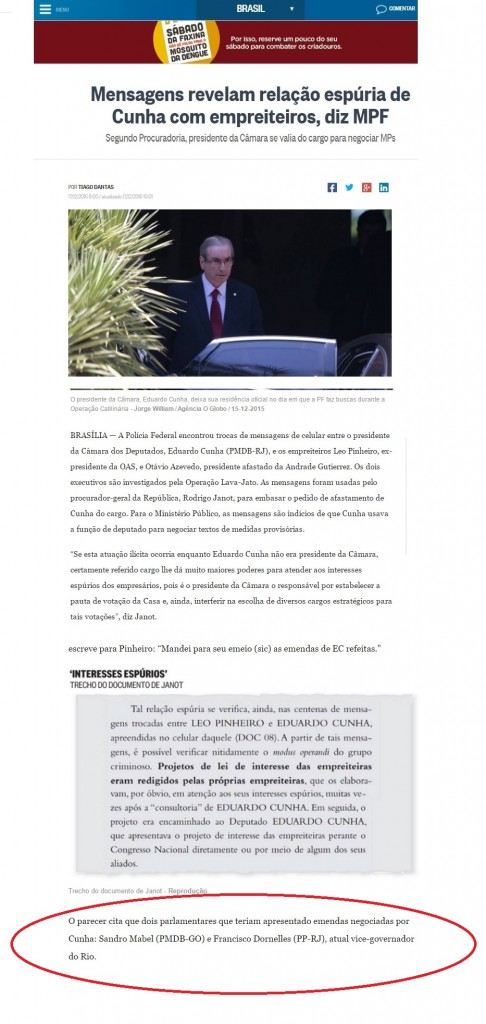 Em O Globo,do dia 17/12, o nome do vice governador é apenas citado no meio da matéria, sem maiores referências. - Reprodução