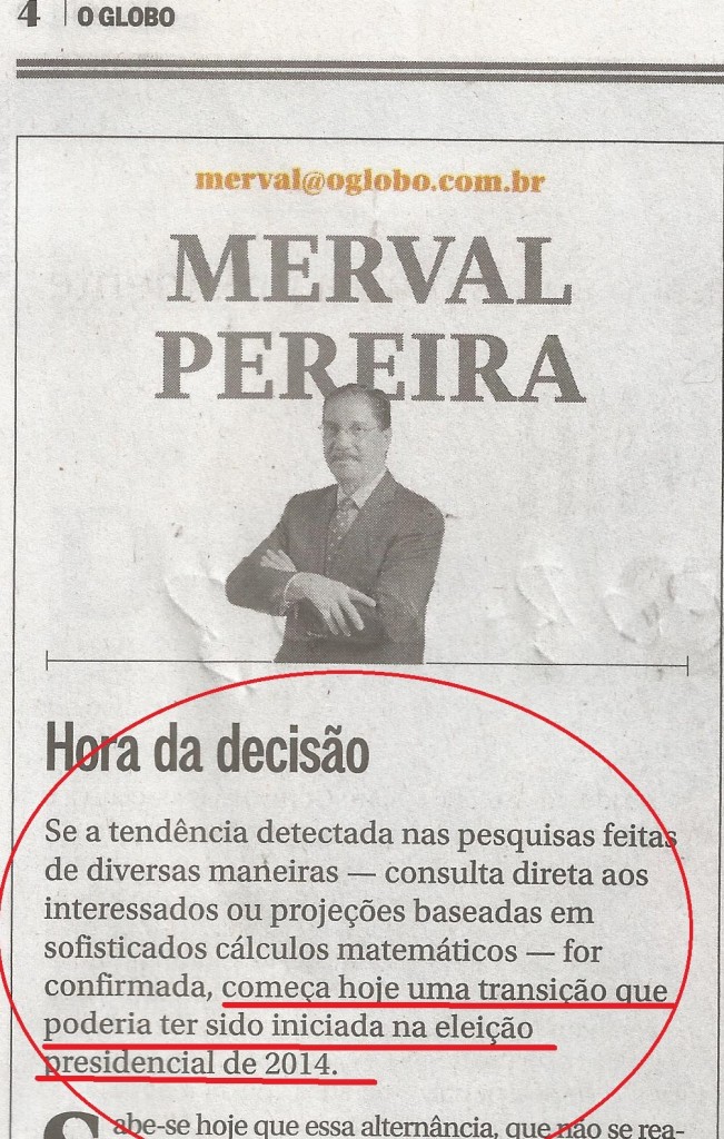 Na coluna deste domingo (17/04) a confissão de Merval Pereira. O impeachment é o terceiro turno para empossar quem não recebeu voto nas urnas.