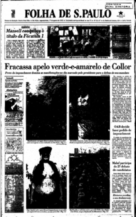 Impeachment de Collor: manifestantes forma às ruas de preto FSP 09.16.08.1992