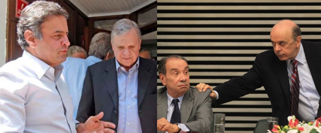 Aécio Neves, Tasso Jereissati, Aluísio Nunes e José Serra: "a ficha deles caiu, estão todos na bandeja para serem comidos", afirmou Jucá - Foto: montagem sobre reproduções