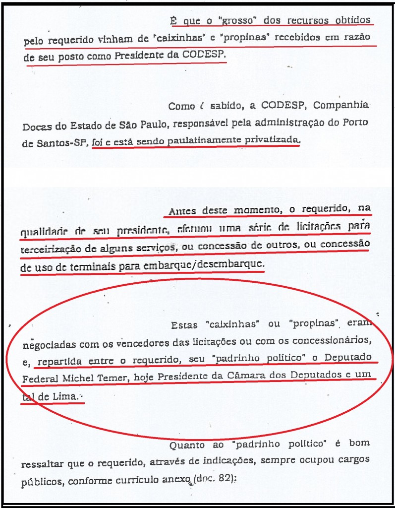 Na ação que Érica impetrou, os detalhes que a Receita Federal acabou confirmando. Mas as acusações contra Michel Temer jamais foram investigadas. Pesou seu prestígio político e sua posição. Reprodução Editada